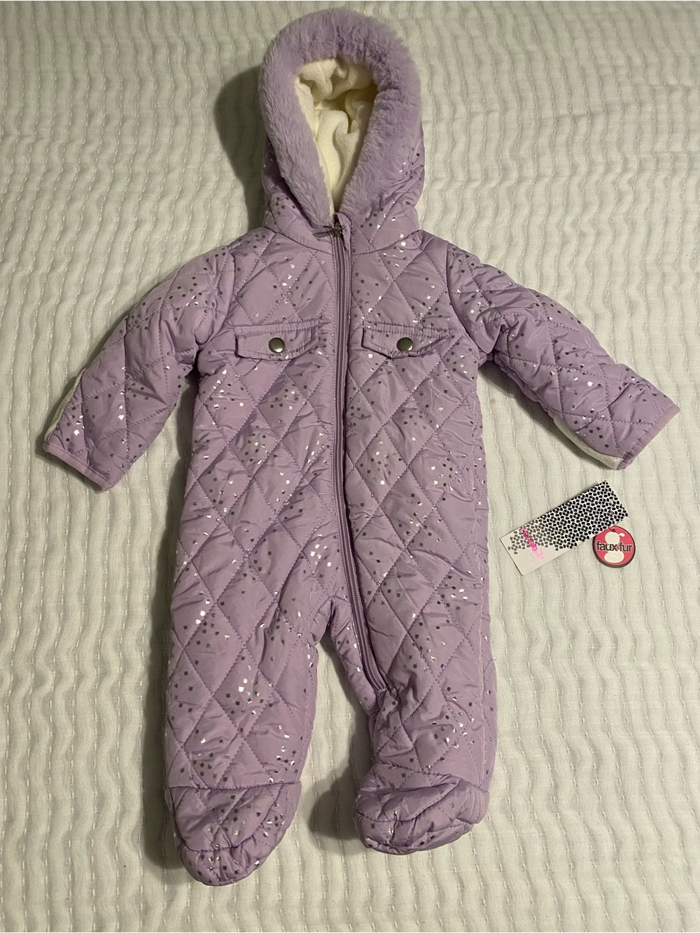 Kensie Girl Lavender Quilted Hooded Snowsuit with Sparkle Dots